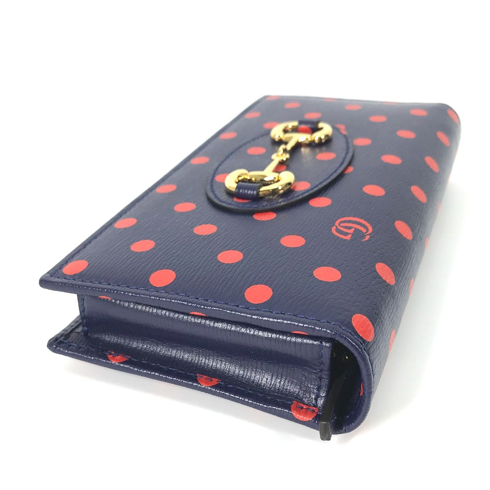 Gucci Long Wallet Purse 621892 Leather Navy X Red Horsebit 1955 Dot Polka Dot Chain Wallet Women
