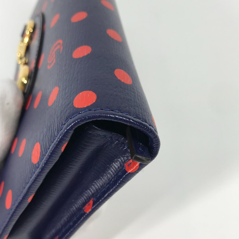 Gucci Long Wallet Purse 621892 Leather Navy X Red Horsebit 1955 Dot Polka Dot Chain Wallet Women