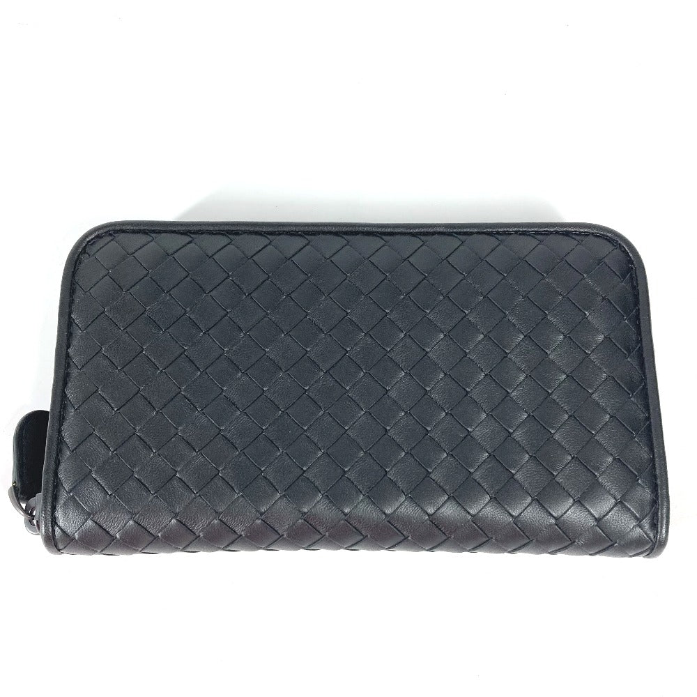Bottegaveneta Long Wallet Purse Leather Black Long Wallet Intrecciato Women
