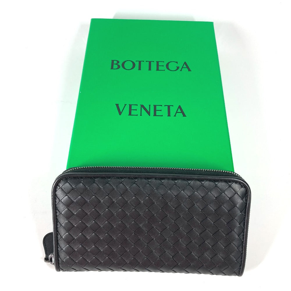 Bottegaveneta Long Wallet Purse Leather Black Long Wallet Intrecciato Women