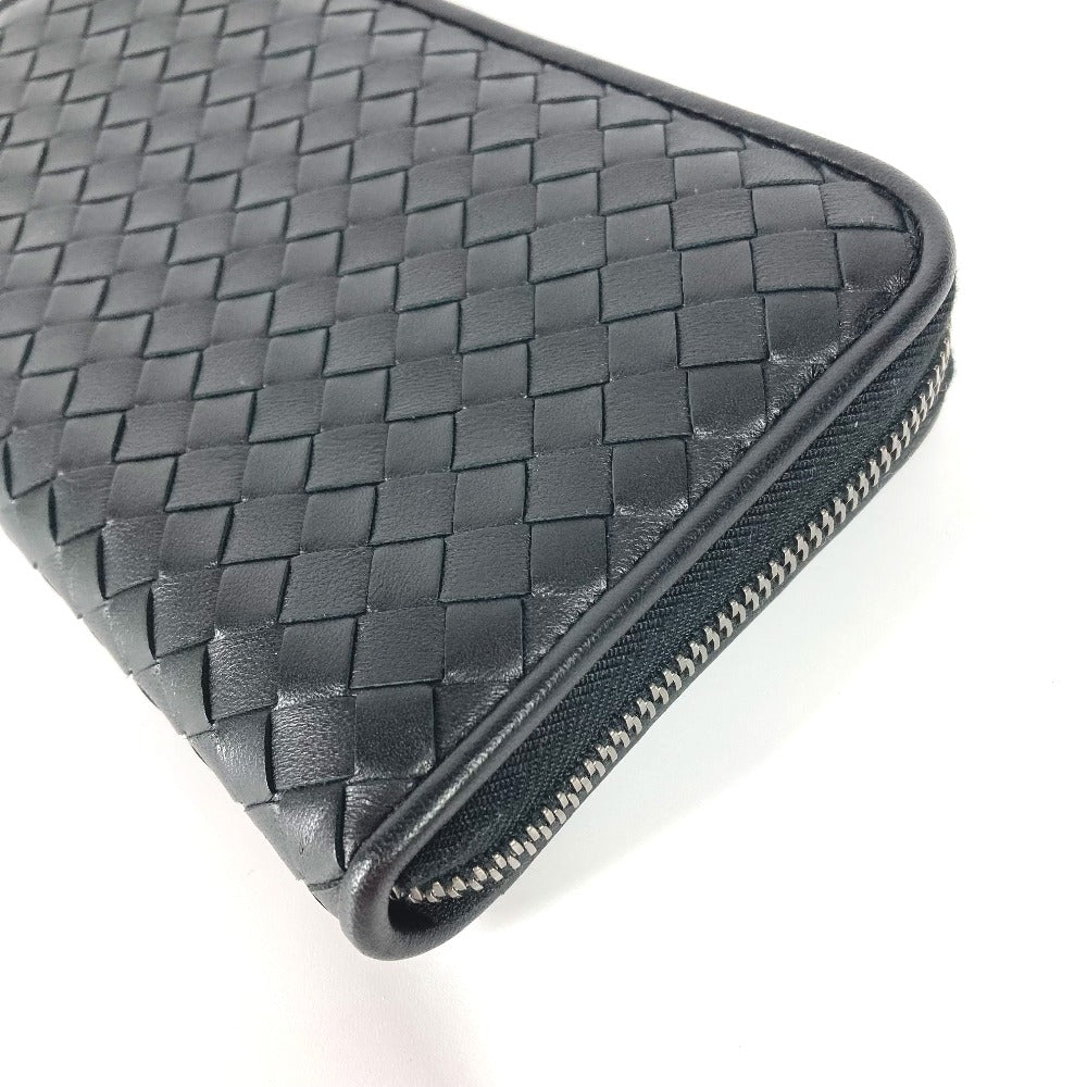 Bottegaveneta Long Wallet Purse Leather Black Long Wallet Intrecciato Women
