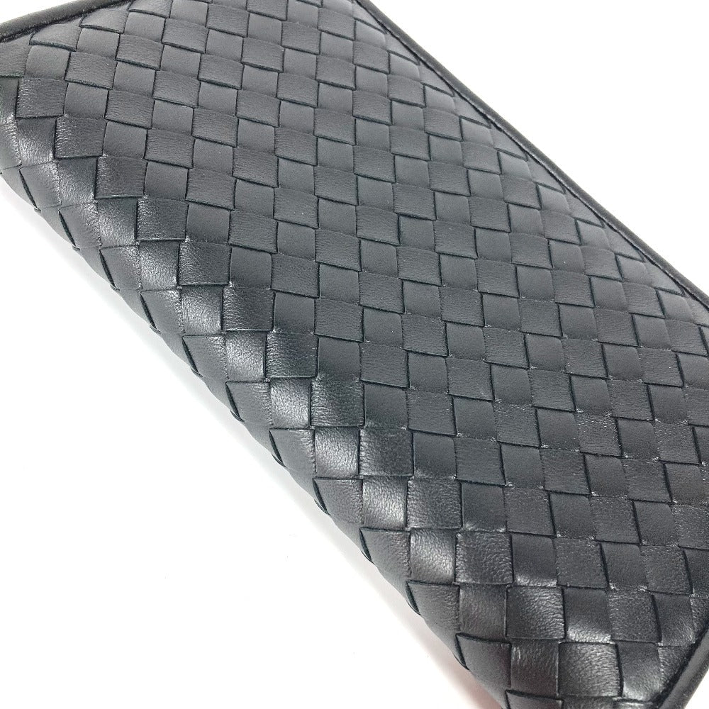 Bottegaveneta Long Wallet Purse Leather Black Long Wallet Intrecciato Women