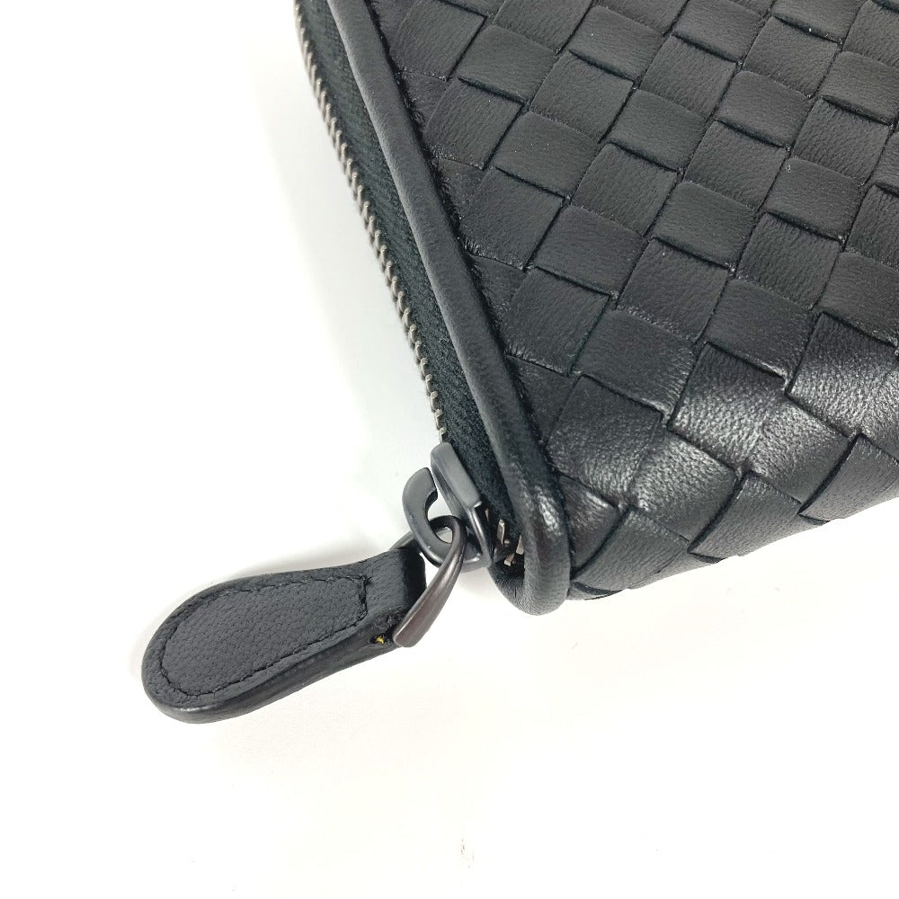 Bottegaveneta Long Wallet Purse Leather Black Long Wallet Intrecciato Women