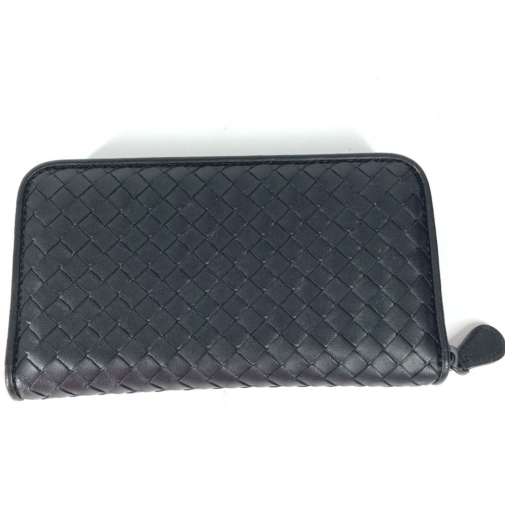 Bottegaveneta Long Wallet Purse Leather Black Long Wallet Intrecciato Women