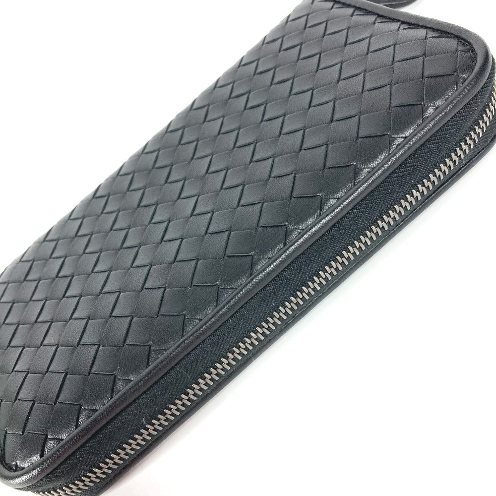 Bottegaveneta Long Wallet Purse Leather Black Long Wallet Intrecciato Women