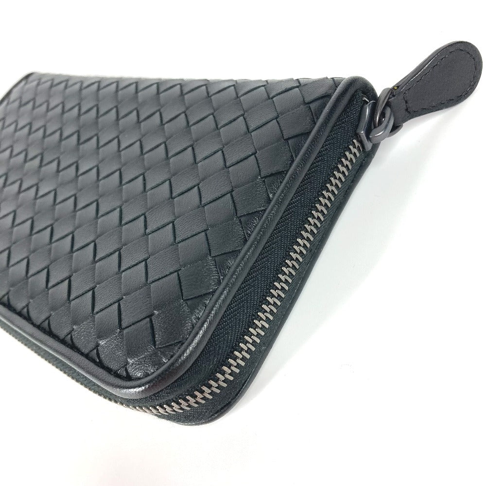 Bottegaveneta Long Wallet Purse Leather Black Long Wallet Intrecciato Women