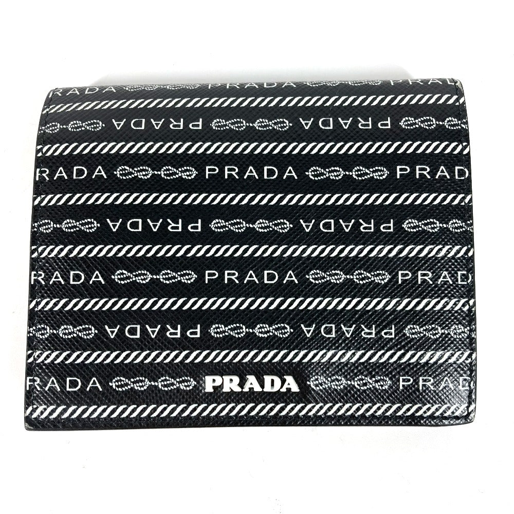 Prada Folded Wallet 1Mv204 Leather Black All-Over Logo Women