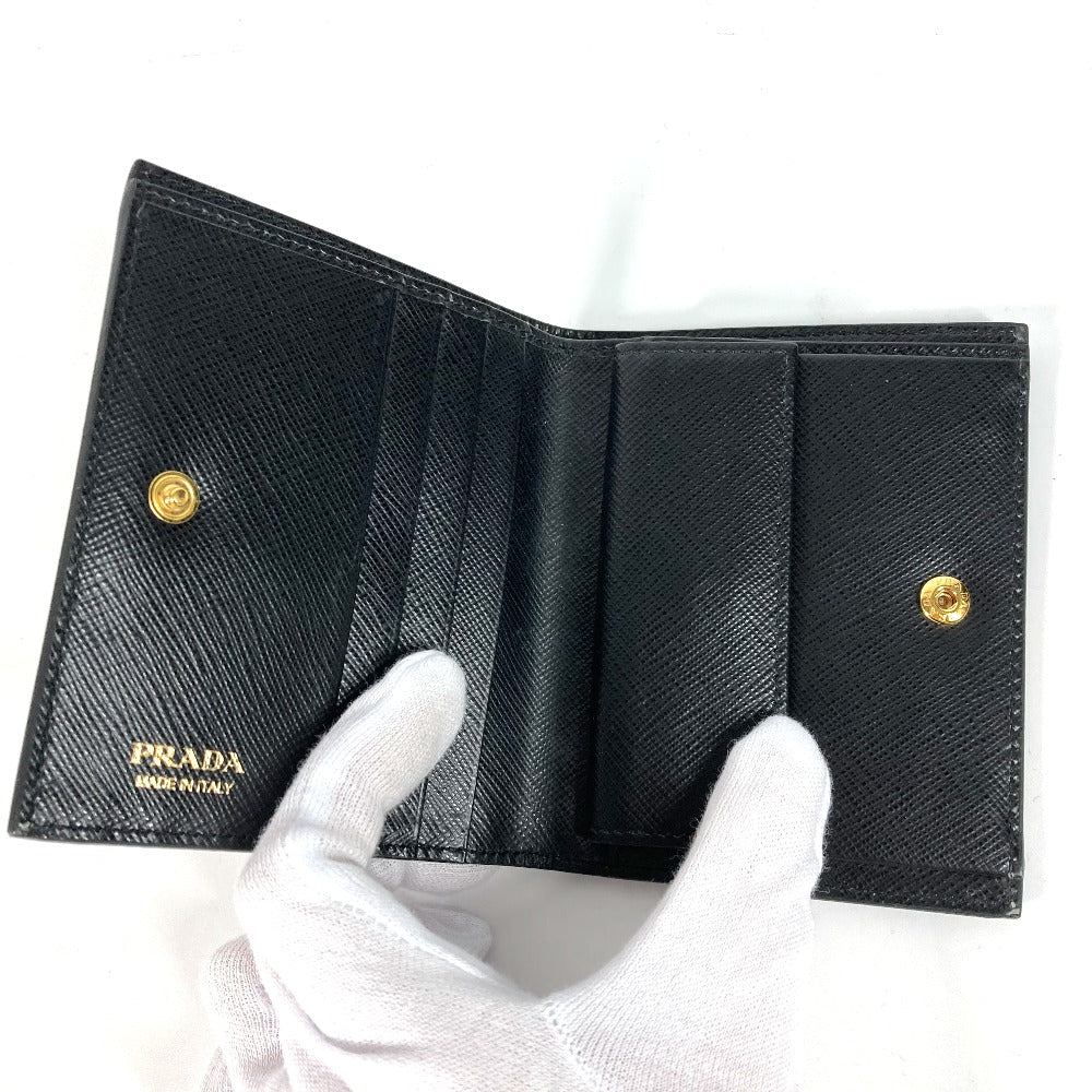 Prada Folded Wallet 1Mv204 Leather Black All-Over Logo Women