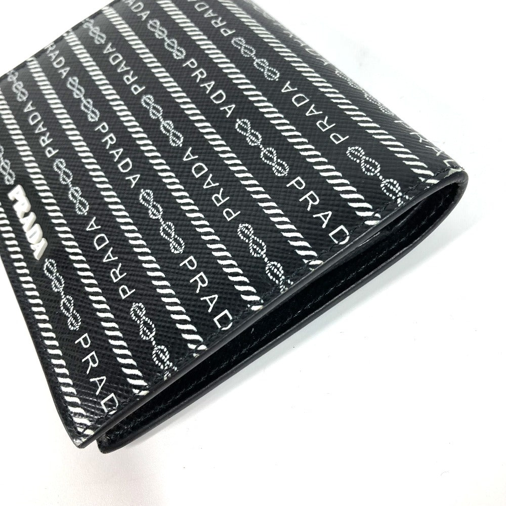 Prada Folded Wallet 1Mv204 Leather Black All-Over Logo Women