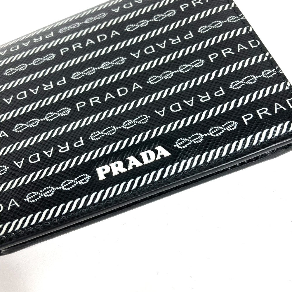 Prada Folded Wallet 1Mv204 Leather Black All-Over Logo Women