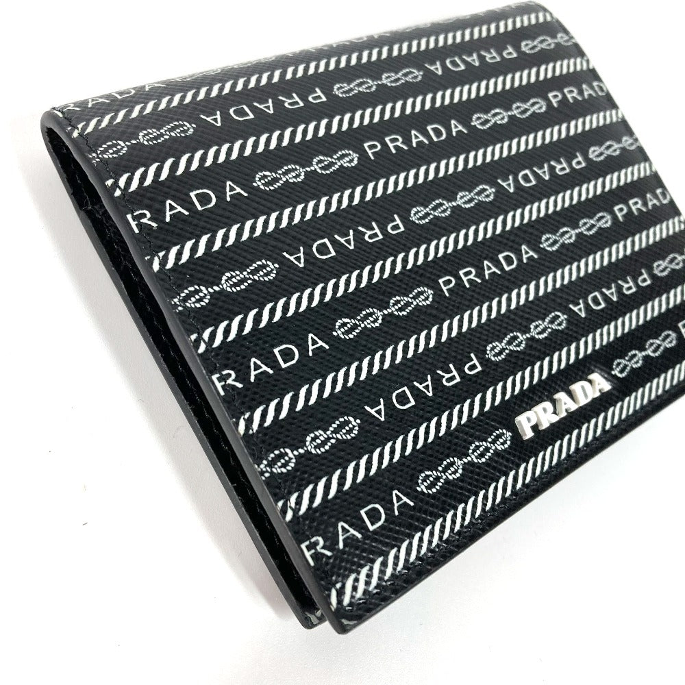 Prada Folded Wallet 1Mv204 Leather Black All-Over Logo Women