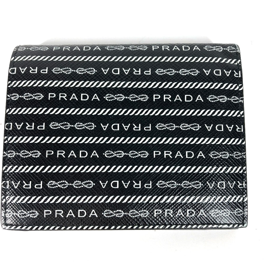 Prada Folded Wallet 1Mv204 Leather Black All-Over Logo Women