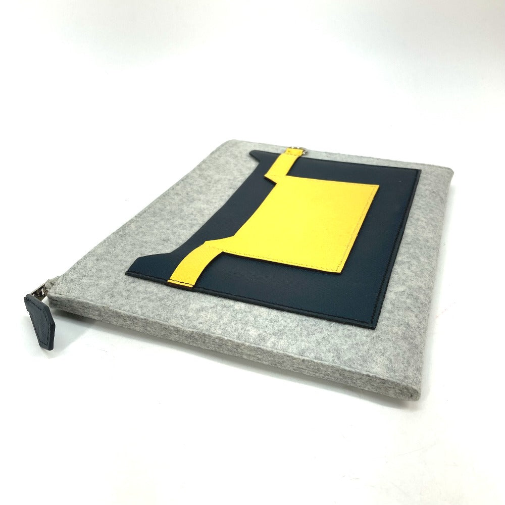 Hermes Clutch Bag Felt / Epsom Gray X Yellow Pouch To Doo 29 Mens
