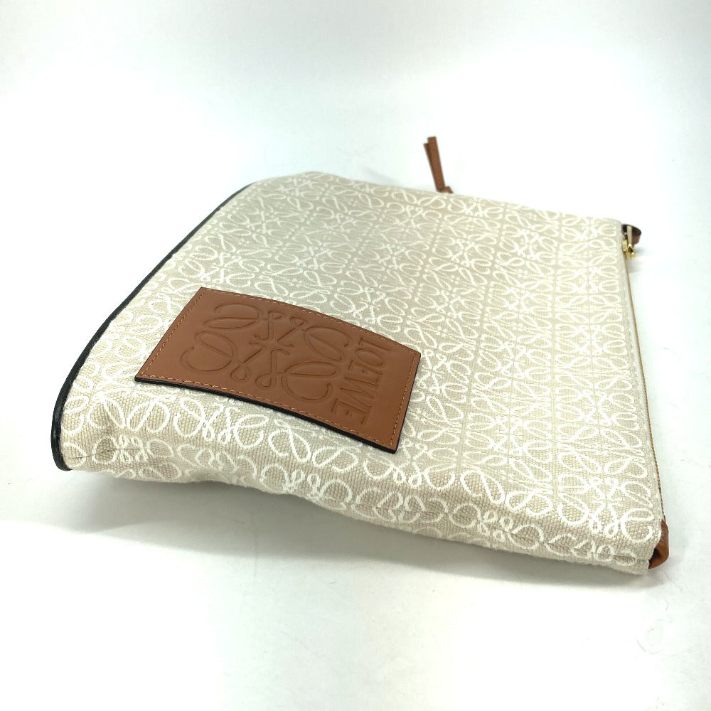 Loewe Clutch Bag Canvas / Leather Beige X Brown Anagram Jacquard Oblong Pouch Mens