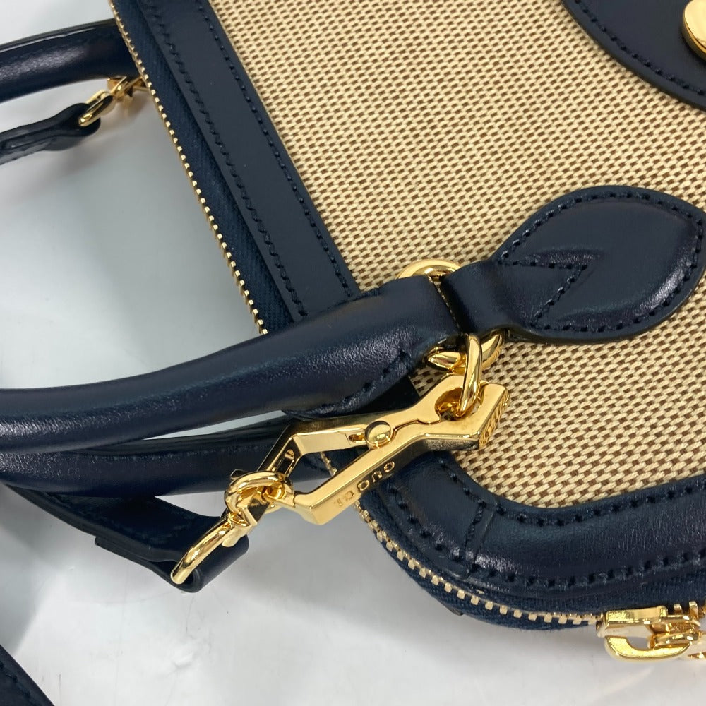Gucci Handbag 621220 Canvas Leather Beige X Dark Navy Horsebit 1955 Small Top Handle Women