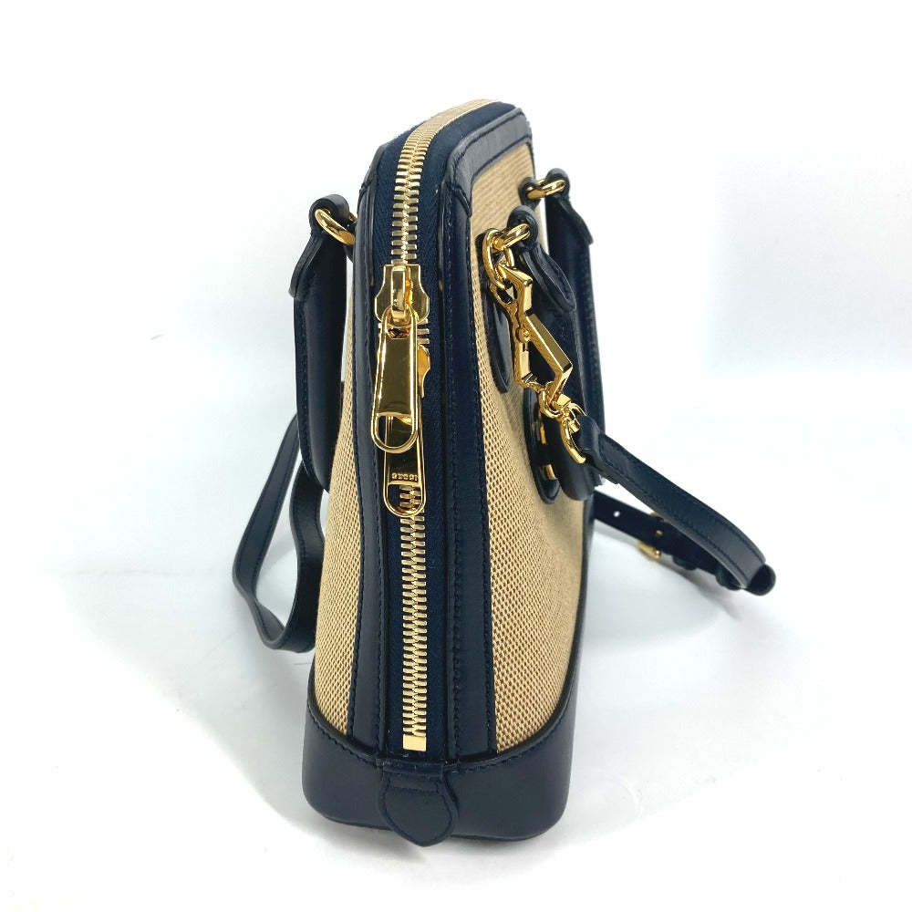 Gucci Handbag 621220 Canvas Leather Beige X Dark Navy Horsebit 1955 Small Top Handle Women