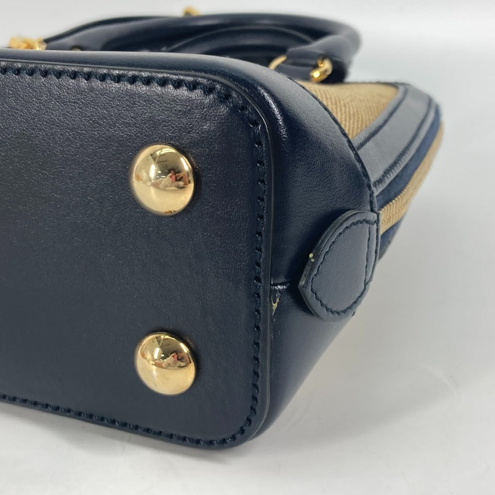 Gucci Handbag 621220 Canvas Leather Beige X Dark Navy Horsebit 1955 Small Top Handle Women