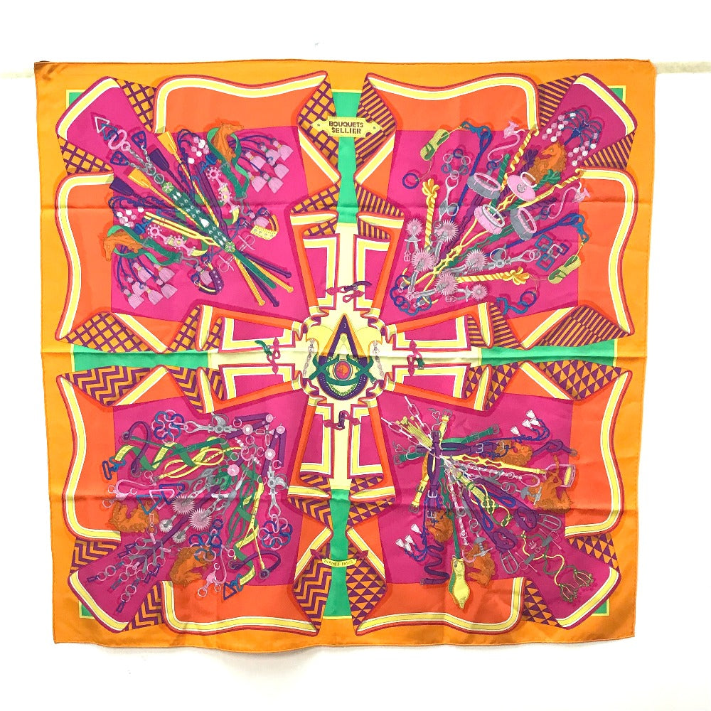 Hermes Scarf Silk Orange Bouquets Sellier Women