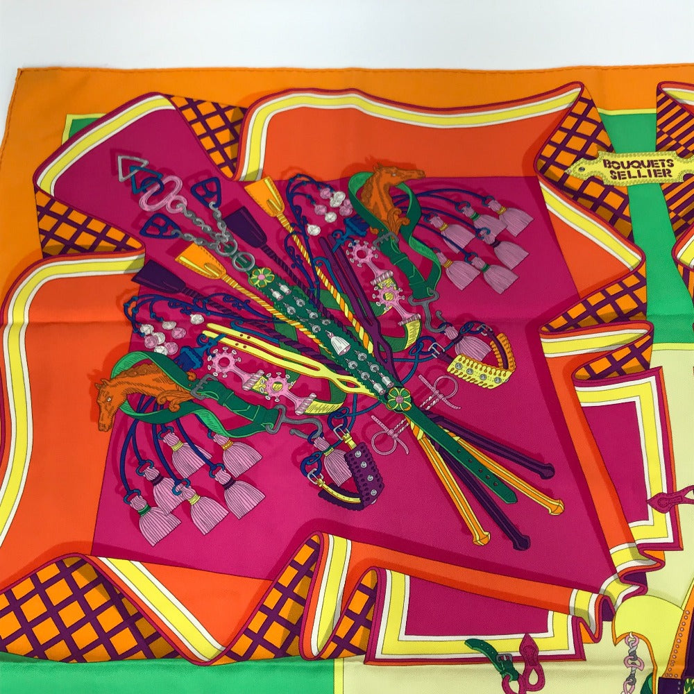 Hermes Scarf Silk Orange Bouquets Sellier Women