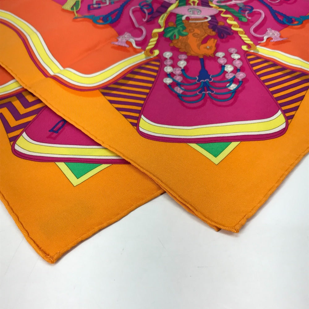 Hermes Scarf Silk Orange Bouquets Sellier Women