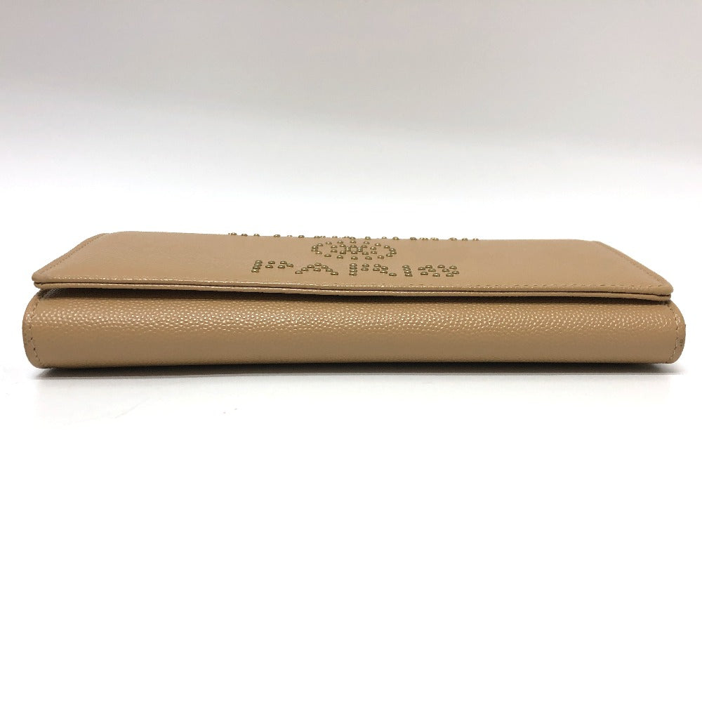 Chanel Long Wallet Purse Caviar Skin Beige Long Wallet Studs Logo Women Secondhand