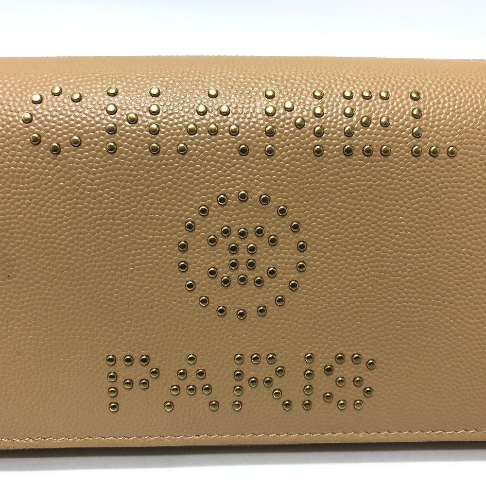 Chanel Long Wallet Purse Caviar Skin Beige Long Wallet Studs Logo Women Secondhand