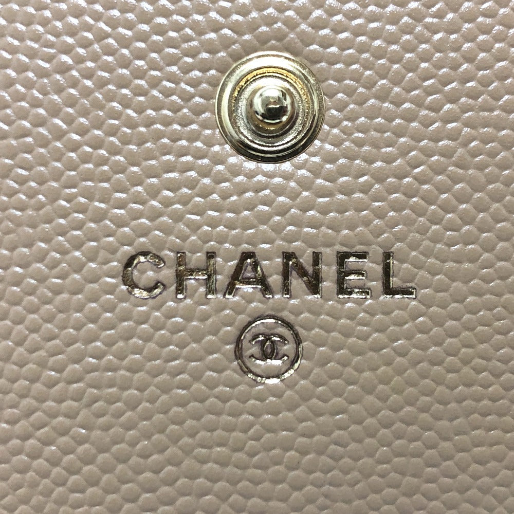 Chanel Long Wallet Purse Caviar Skin Beige Long Wallet Studs Logo Women Secondhand