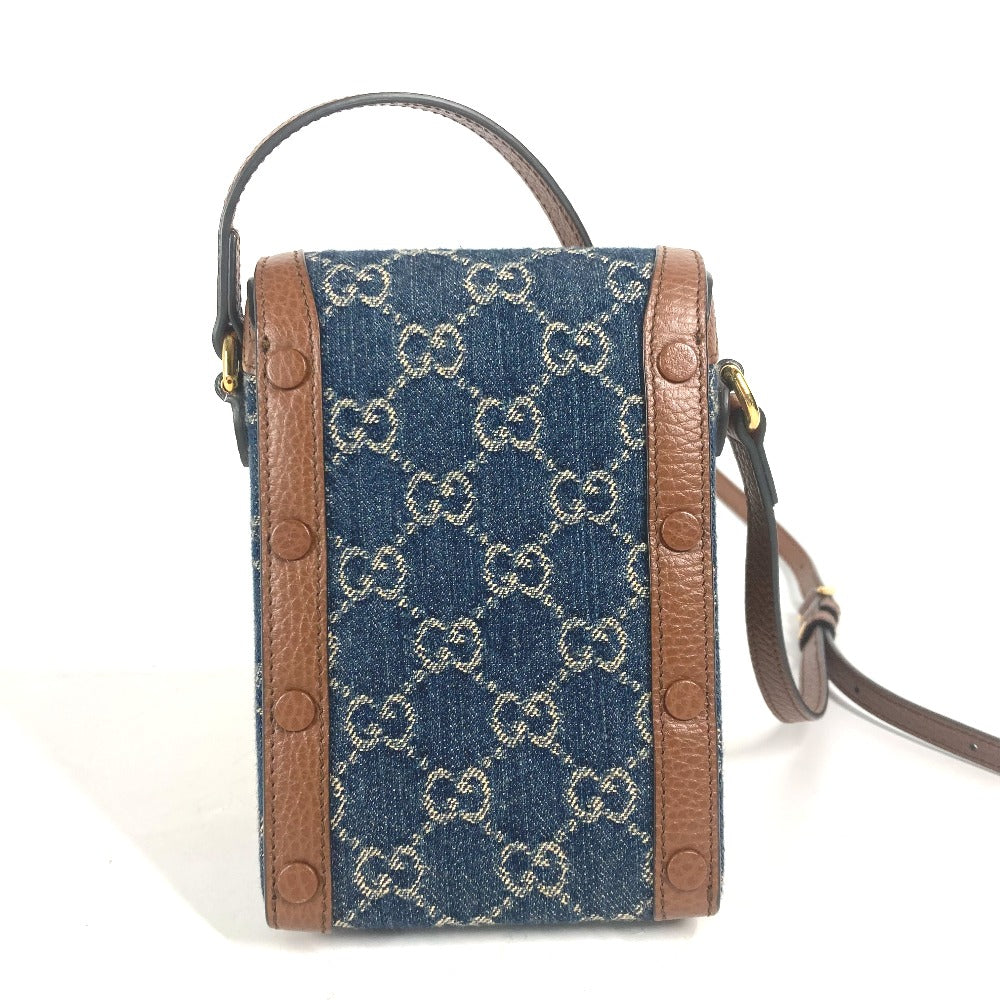 Gucci Shoulder Bag 625615 Denim, Leather Blue X Brown Gg Denim Horsebit 1955 Mini Bag Women