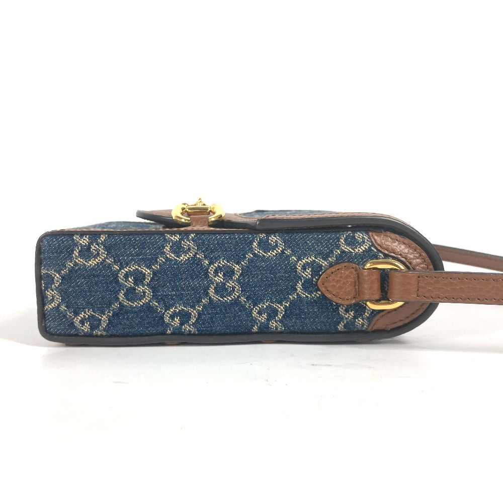 Gucci Shoulder Bag 625615 Denim, Leather Blue X Brown Gg Denim Horsebit 1955 Mini Bag Women