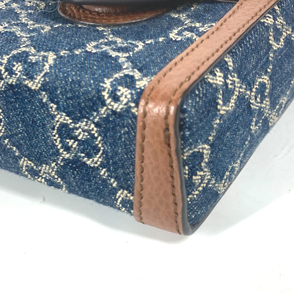 Gucci Shoulder Bag 625615 Denim, Leather Blue X Brown Gg Denim Horsebit 1955 Mini Bag Women