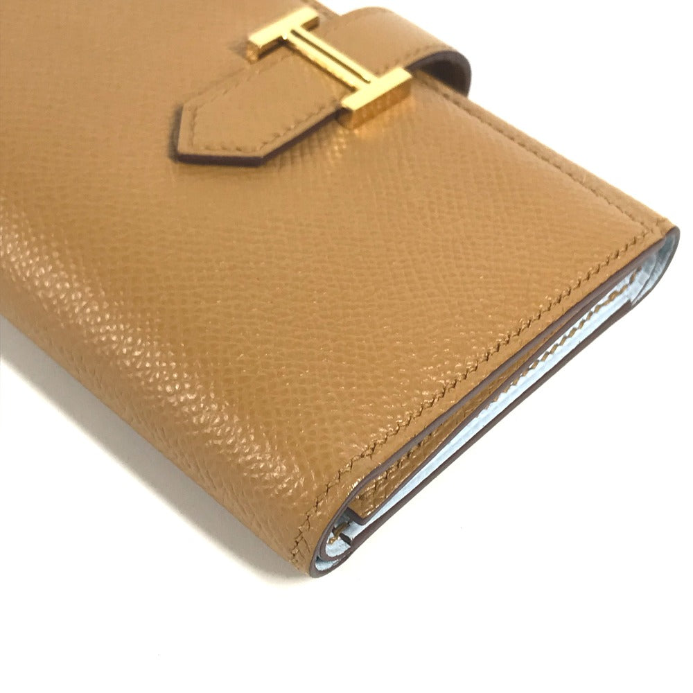 Hermes Trifold Wallet Epsom Brown X Light Blue H Logo Bicolor Bean Combine Women