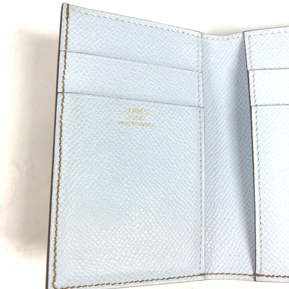 Hermes Trifold Wallet Epsom Brown X Light Blue H Logo Bicolor Bean Combine Women