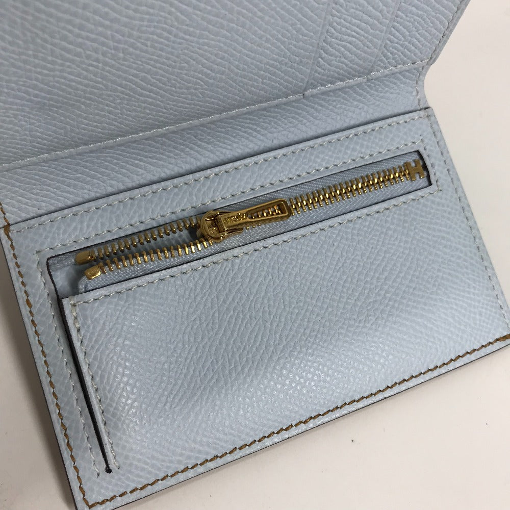 Hermes Trifold Wallet Epsom Brown X Light Blue H Logo Bicolor Bean Combine Women