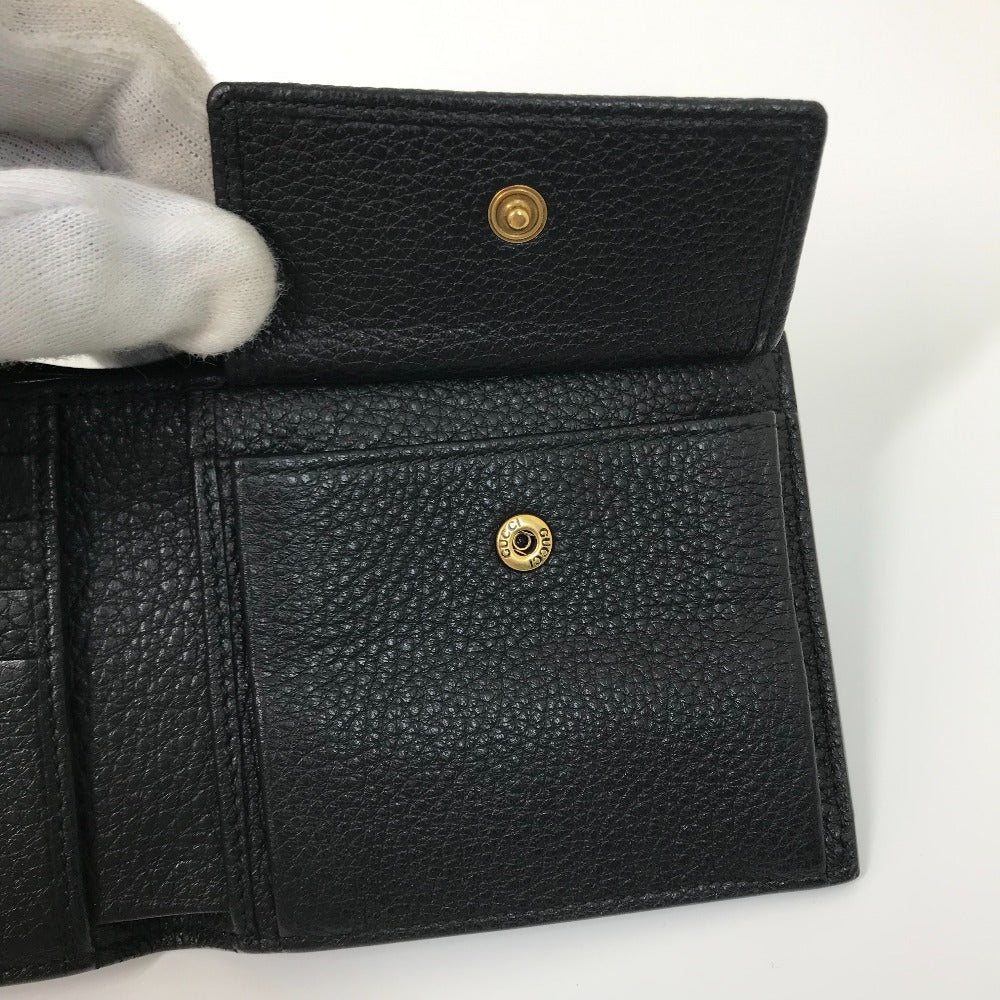 Gucci Folded Wallet 496316 Leather Black Vintage Logo Print Mens