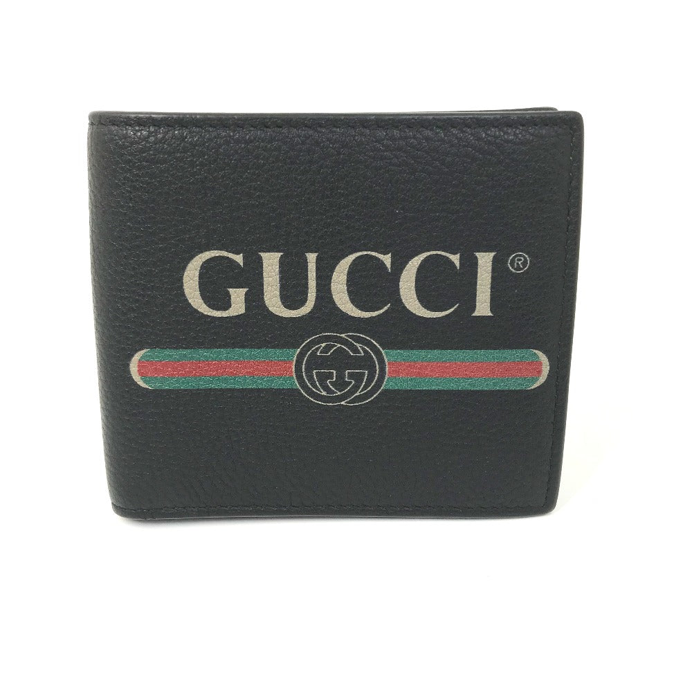 Gucci Folded Wallet 496316 Leather Black Vintage Logo Print Mens