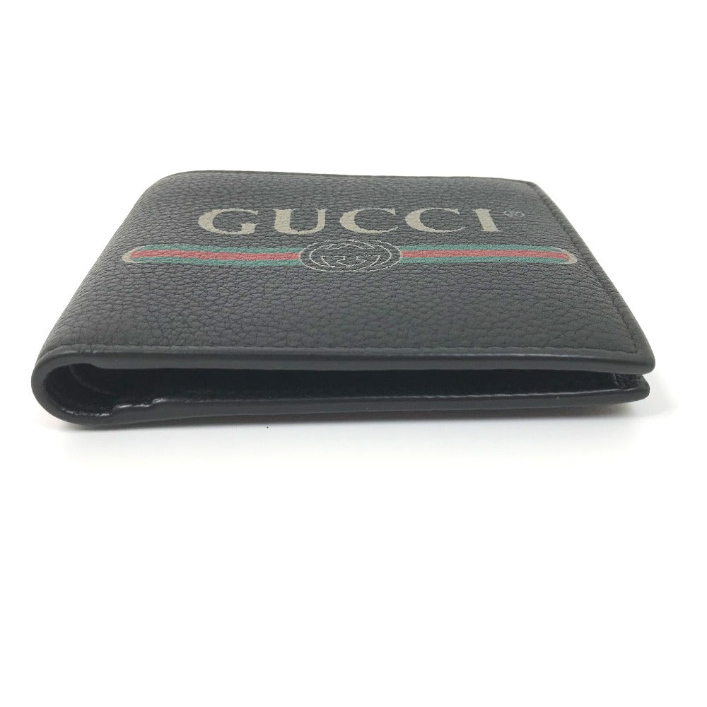 Gucci Folded Wallet 496316 Leather Black Vintage Logo Print Mens