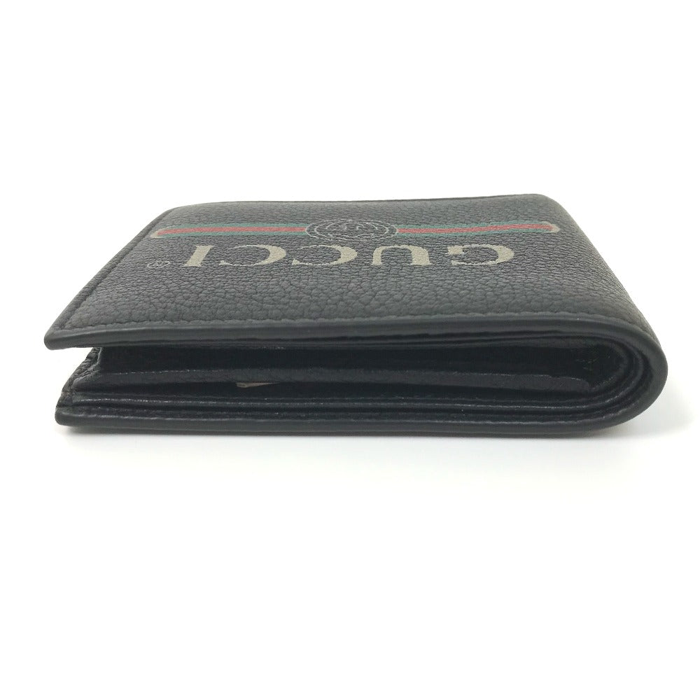 Gucci Folded Wallet 496316 Leather Black Vintage Logo Print Mens