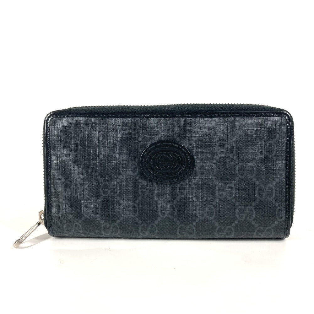 Gucci Long Wallet Purse 673003 Gg Supreme Canvas Black Gg Supreme Interlocking G Zip-Around Wallet