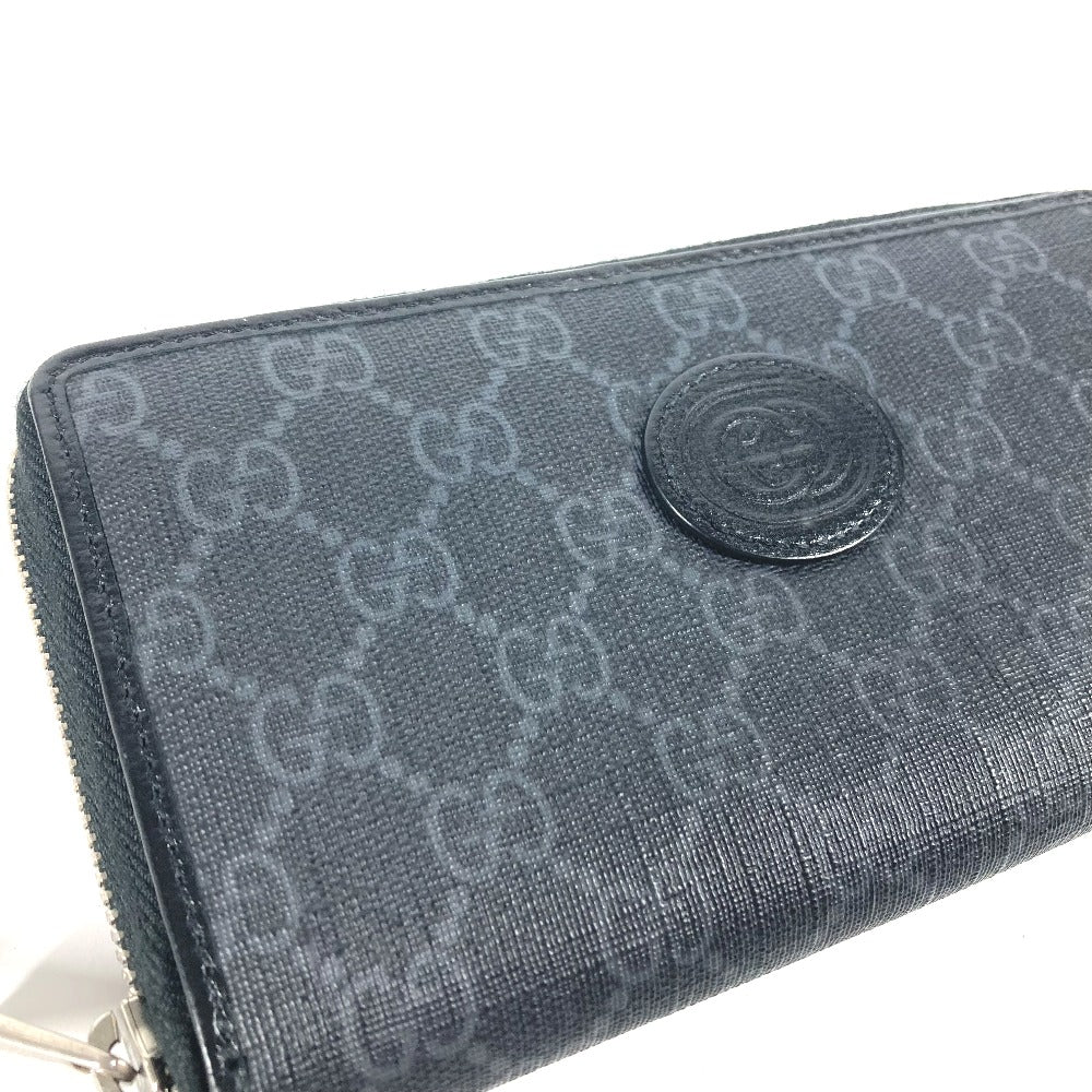 Gucci Long Wallet Purse 673003 Gg Supreme Canvas Black Gg Supreme Interlocking G Zip-Around Wallet