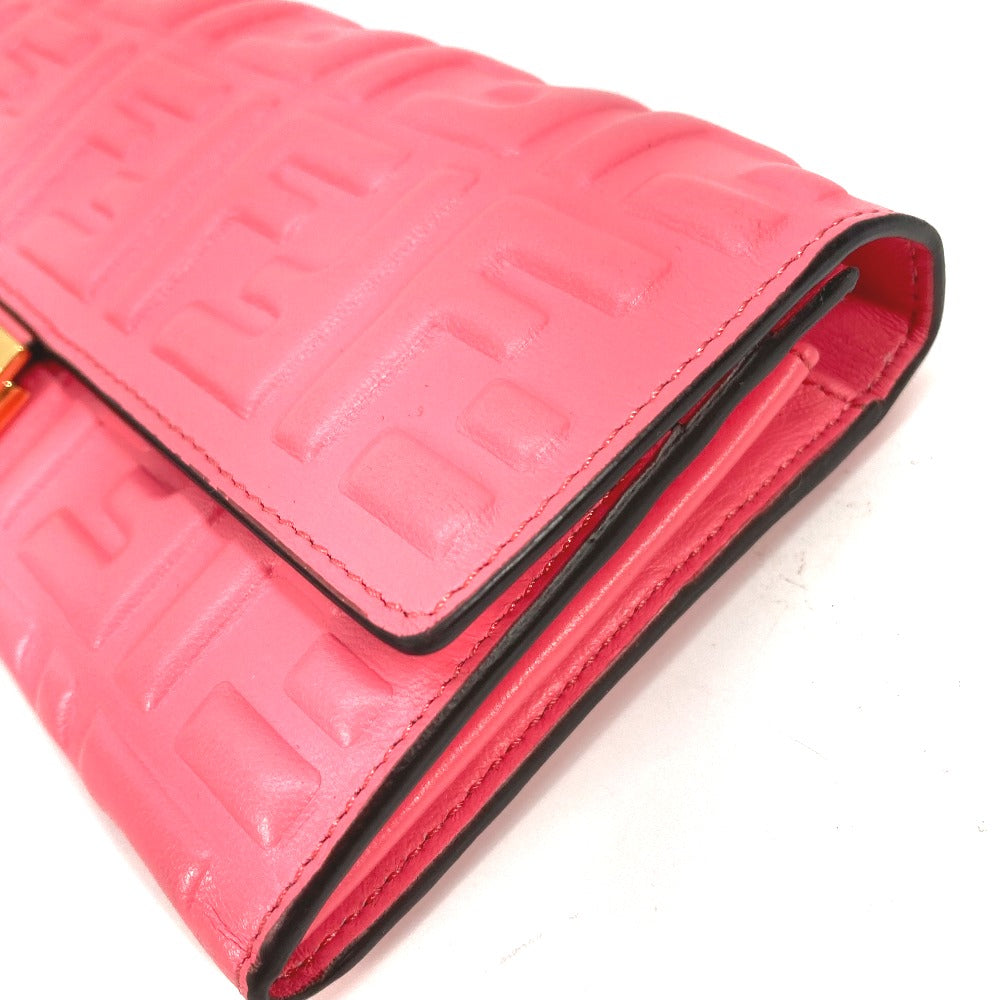 Fendi Long Wallet Purse 8M0251 Leather Pink Zucca Baguette Continental Women