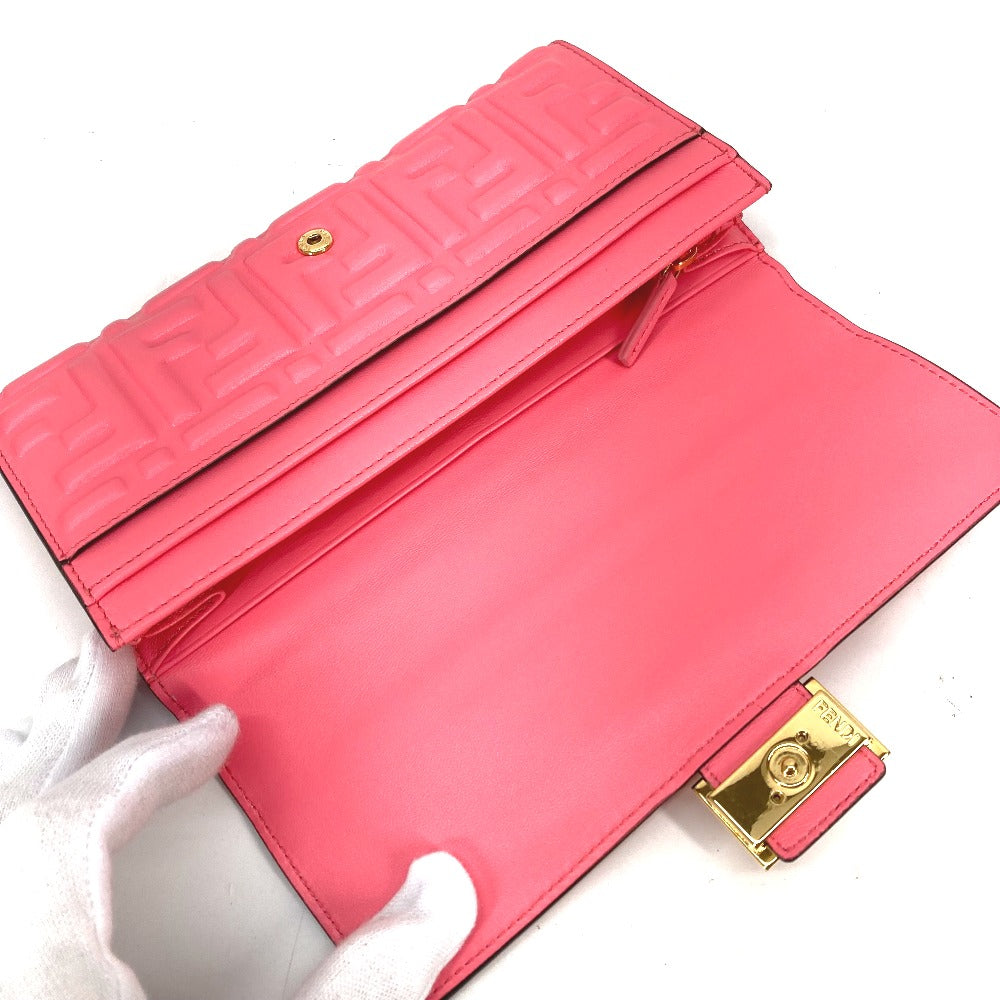 Fendi Long Wallet Purse 8M0251 Leather Pink Zucca Baguette Continental Women
