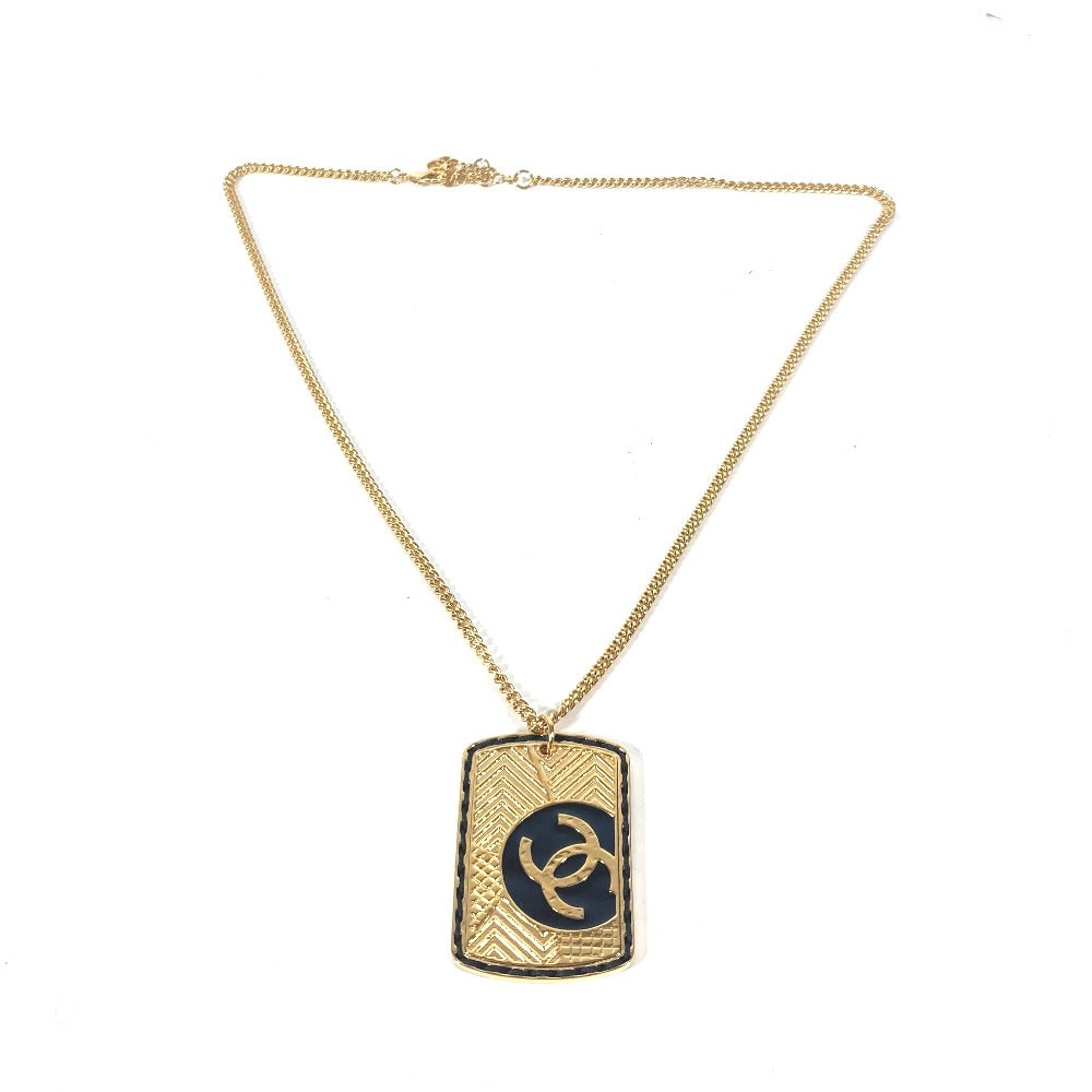 Chanel Necklace Gold Plated Gold B24C Coco Mark Cc Dog Tag Women