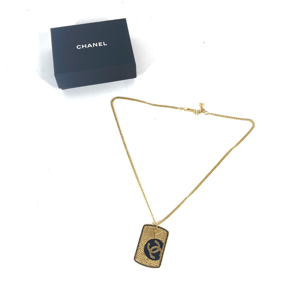 Chanel Necklace Gold Plated Gold B24C Coco Mark Cc Dog Tag Women