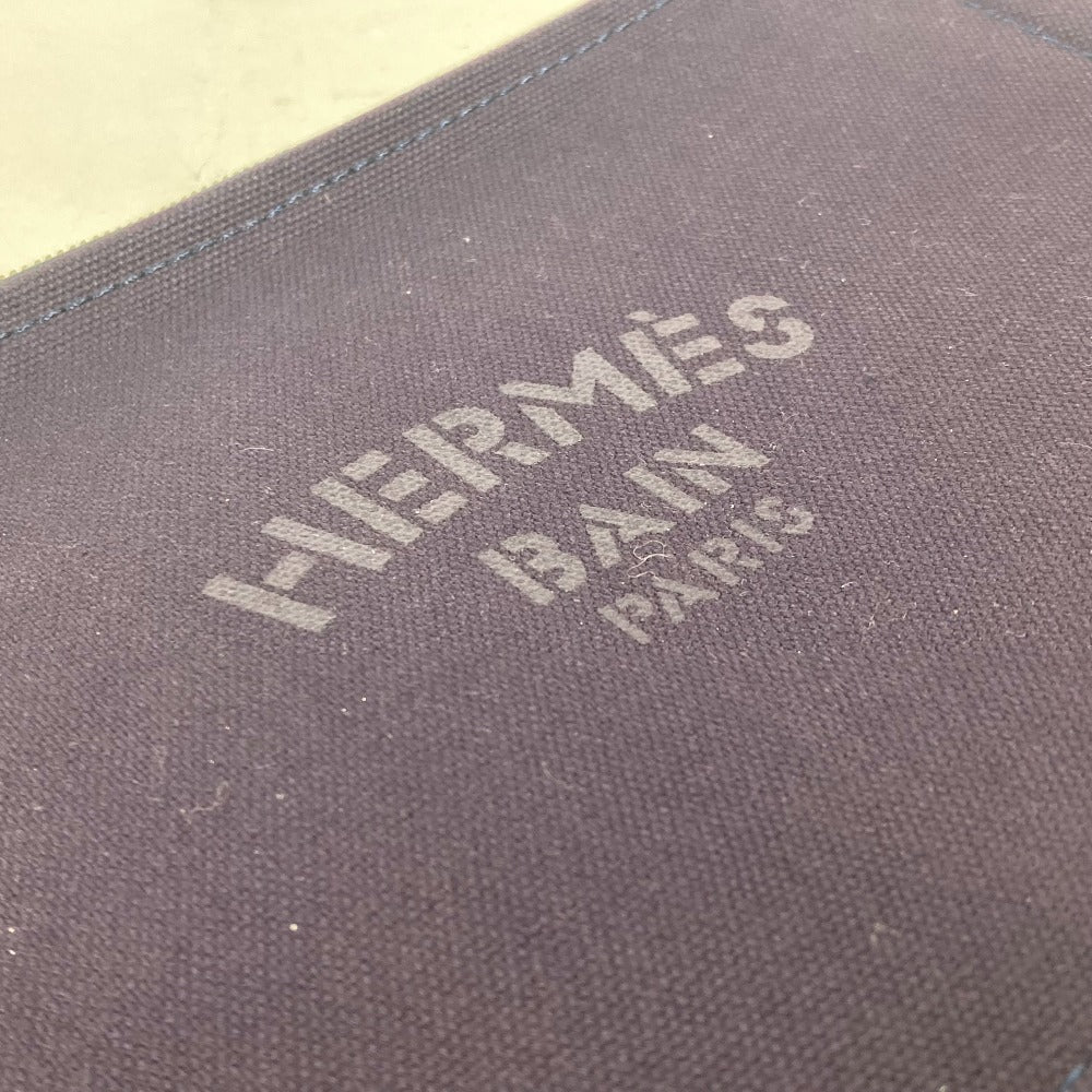 Hermes Pouch Cotton Navy Logo Flat Yachting Pm Unisex(Unisex)