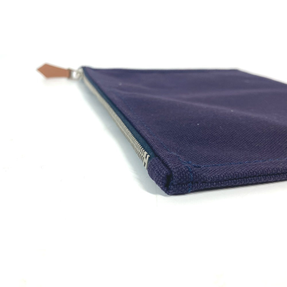 Hermes Pouch Cotton Navy Logo Flat Yachting Pm Unisex(Unisex)