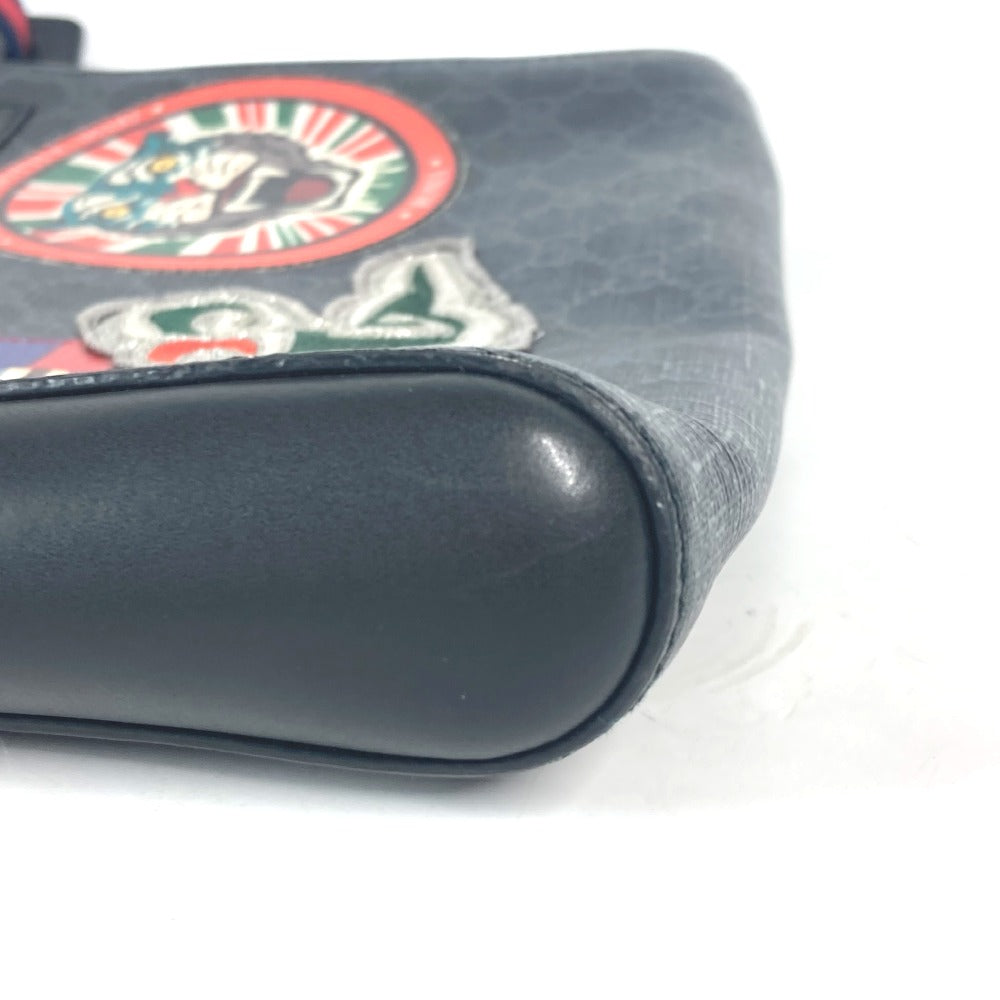 Gucci Shoulder Bag 474137 Gg Supreme Canvas Black X Multicolor Gg Tiger Patch Courier Mens