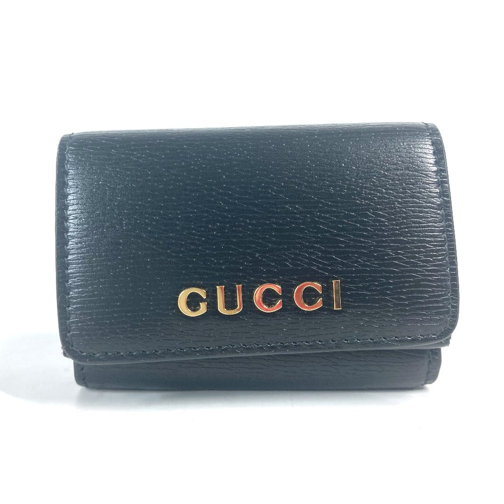Gucci Trifold Wallet 790100 Leather Black Logo Script Wallet Women