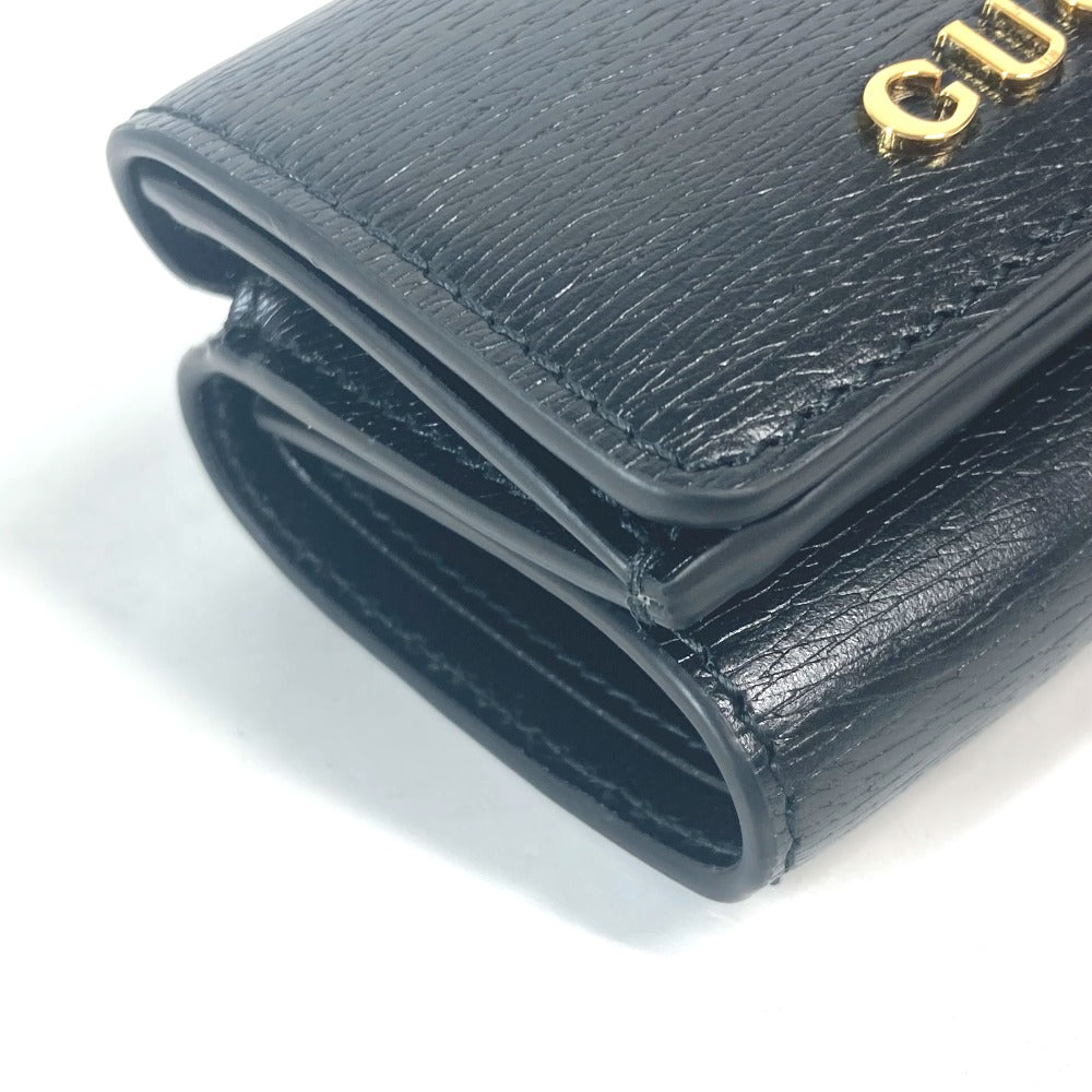 Gucci Trifold Wallet 790100 Leather Black Logo Script Wallet Women