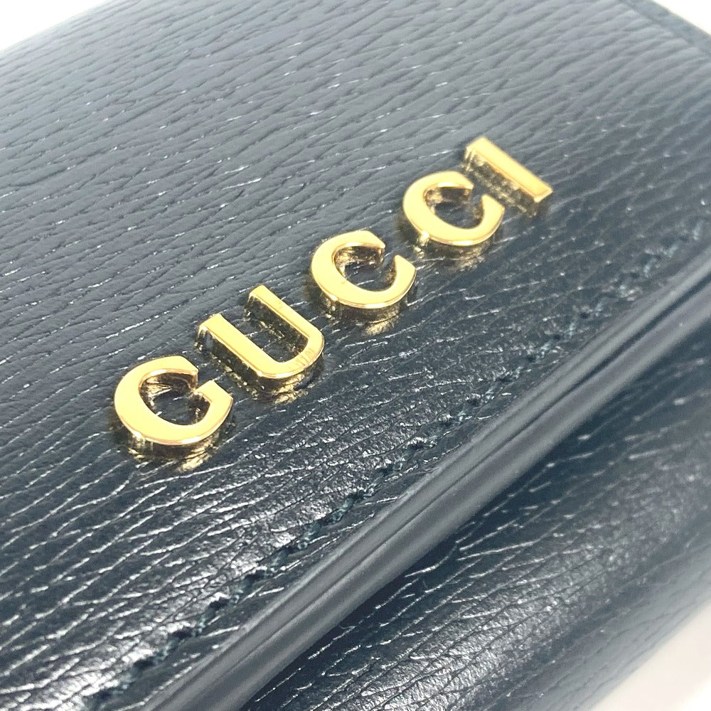 Gucci Trifold Wallet 790100 Leather Black Logo Script Wallet Women
