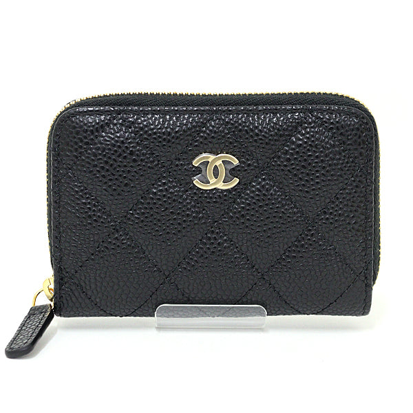 Chanel Coin Case Ap0216 Calfskin, Caviar Skin Black Wallet Classic Zip Coin Purse Women